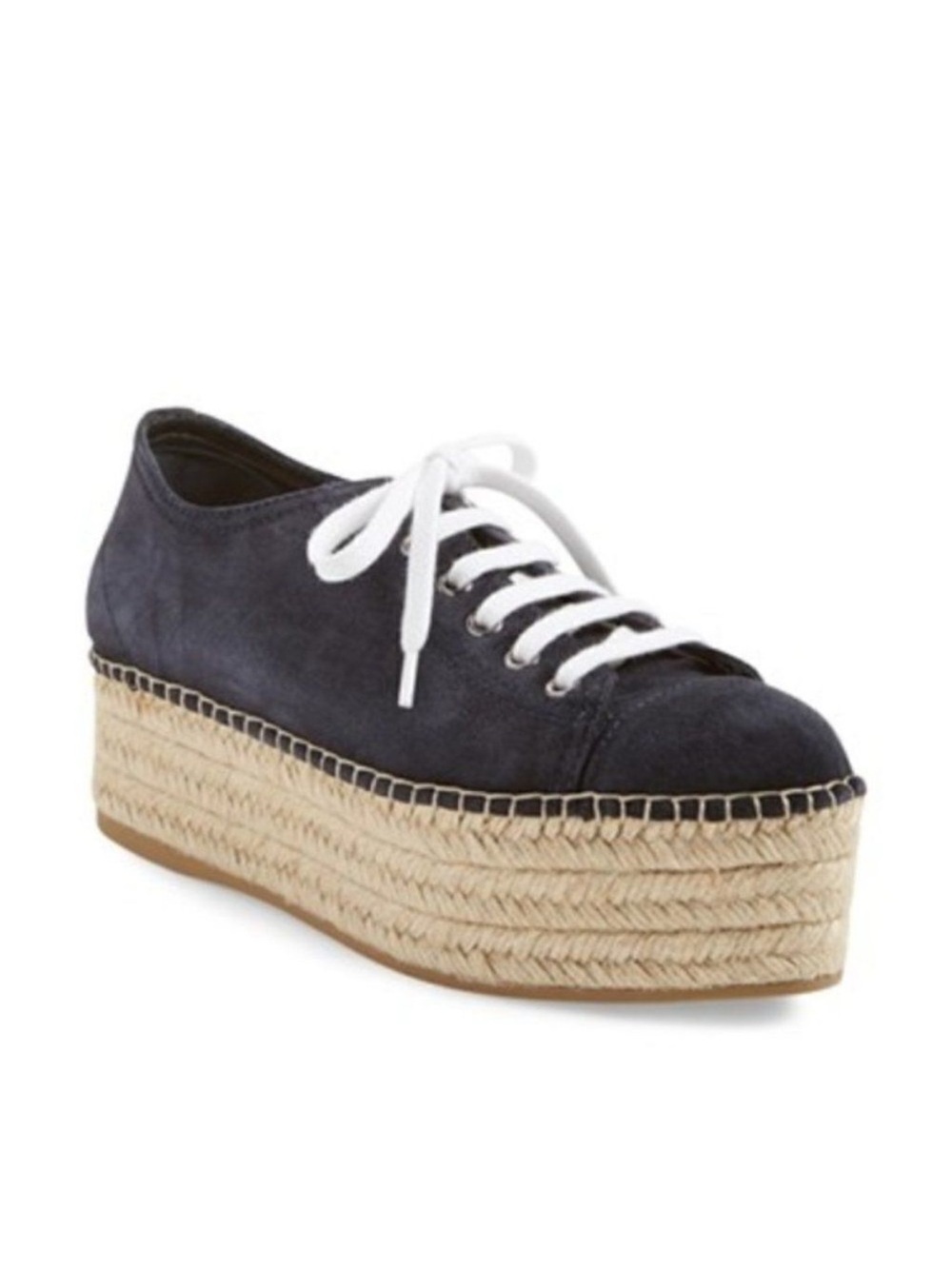 Miu Miu Navy Suede Platform Espadrille Sneaker with White Laces size 34.5/4.5